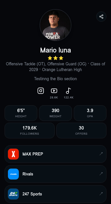 Mario Luna's NILify profile preview